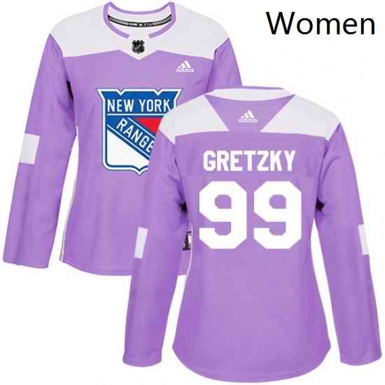 Womens Adidas New York Rangers 99 Wayne Gretzky Authentic Purple Fights Cancer Practice NHL Jersey